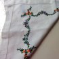 Cross-stitch embroidered dresser scarf table runner linen threadwork hem vintage hc3304