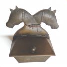 Double horses heads copper match holder safe or key keeper early American hc3330