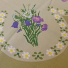 Barkcloth tablecloth 1960s flower power 34" olive purple vintage hc3302