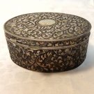 Repousse steel box hinged lid oval silvered interior hc3356