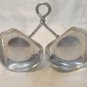 Buenilum hammered aluminum double candy dish leaf pattern twisted handle mid century vintage hc3366