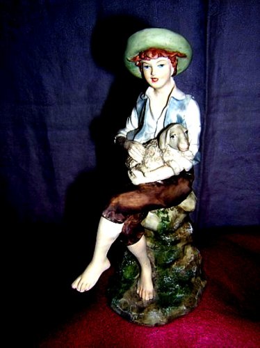 Leonardo signed bisque china figurine shepherd boy lamb hc1290