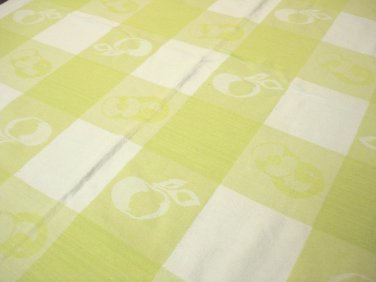 Lime and white check cotton tablecloth Jacquard woven 63 inches long Simons vintage hc3375