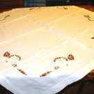 Victorian white linen tablecloth whitework openwork monogrammed excellent hc2900