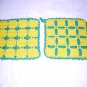Pair of crocheted potholders hot pads green yellow reversible checks hc1374