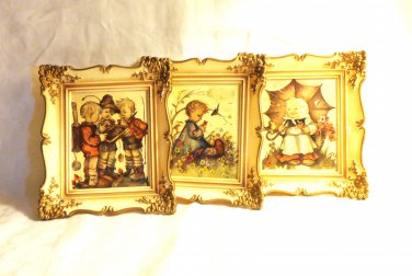 Berta Hummel 3 framed art prints boy, girl, 3 children, mid century W. Germany hc3394