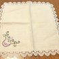 Three single embroidered napkins cotton and linen lace edging vintage hc2382