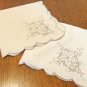 2 Vintage linen dinner napkins scalloped edges oatmeal linen taupe embroidery cutwork hc3416