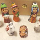 Miniature nativity clay 8 pieces primitive handmade in Peru boxed set vintage hc3424