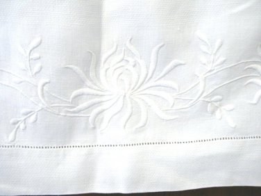 Large linen towel whitework embroidery threadwork hem antique linens hc2121