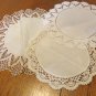 Three small lace edged doilies hand crocheted white linen and cotton centers vintage hc3440