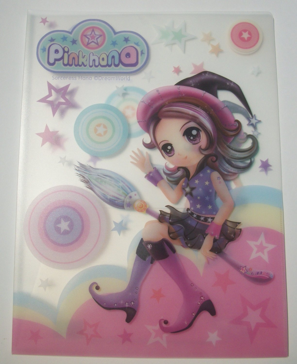 Vintage Korea Anime Pink Hana Witch DreamWorld Plastic Folder Art School Supply