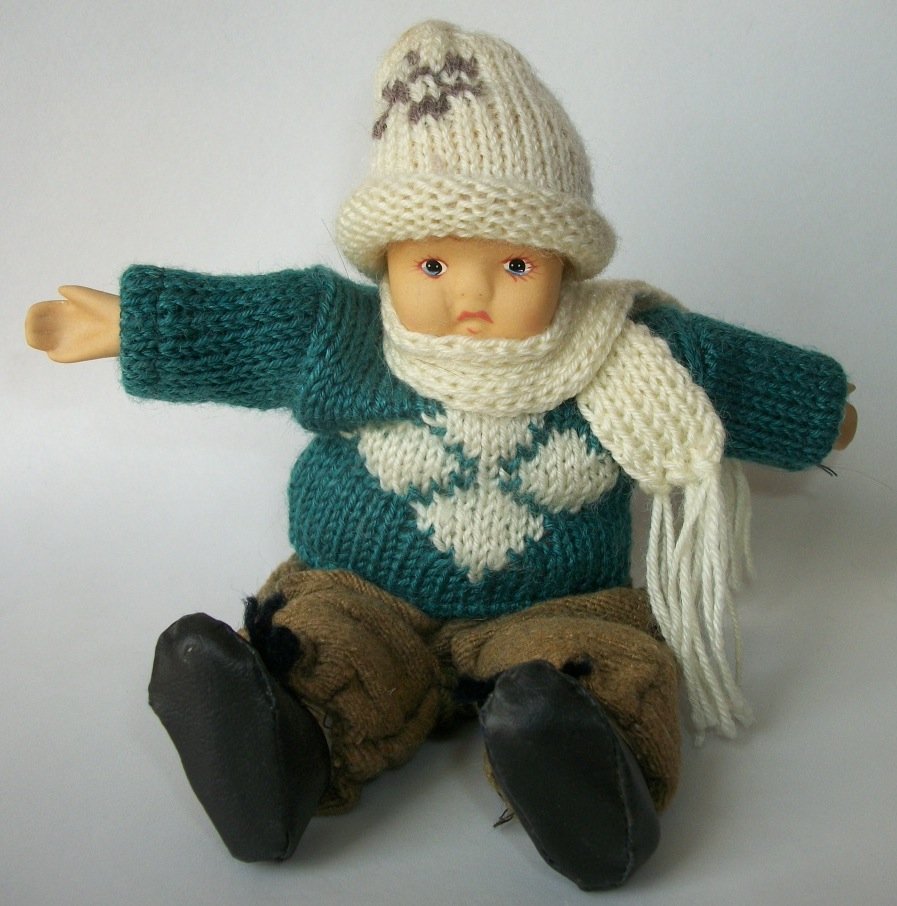 Vintage 7" Knit Winter Clothes Boy Doll Porcelain Head
