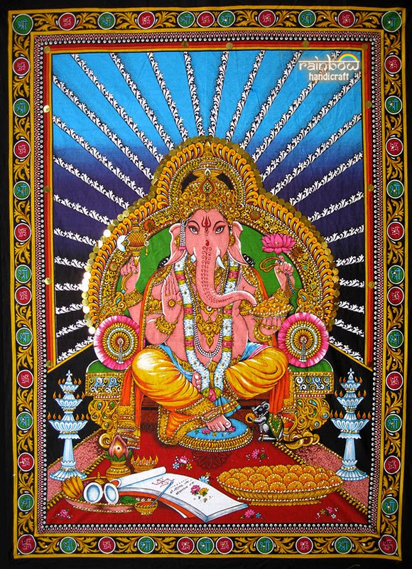 hindu elephant deity ganesh sequin wall hanging ethnic decor art ...