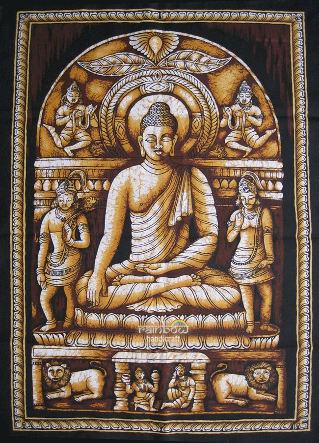 buddhist cotton fabric batik Buddha wall hanging tapestry Yoga decor india art