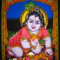 hindu baby krishna sequin wall hanging batik tapestry ethnic decor vintage art