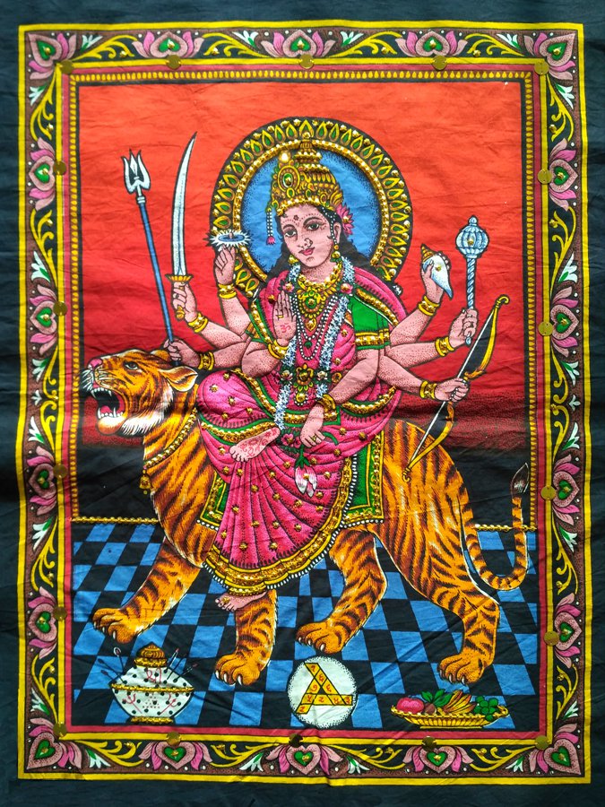 durga parvati uma sequin wall hanging tapestry ethnic batik painting art