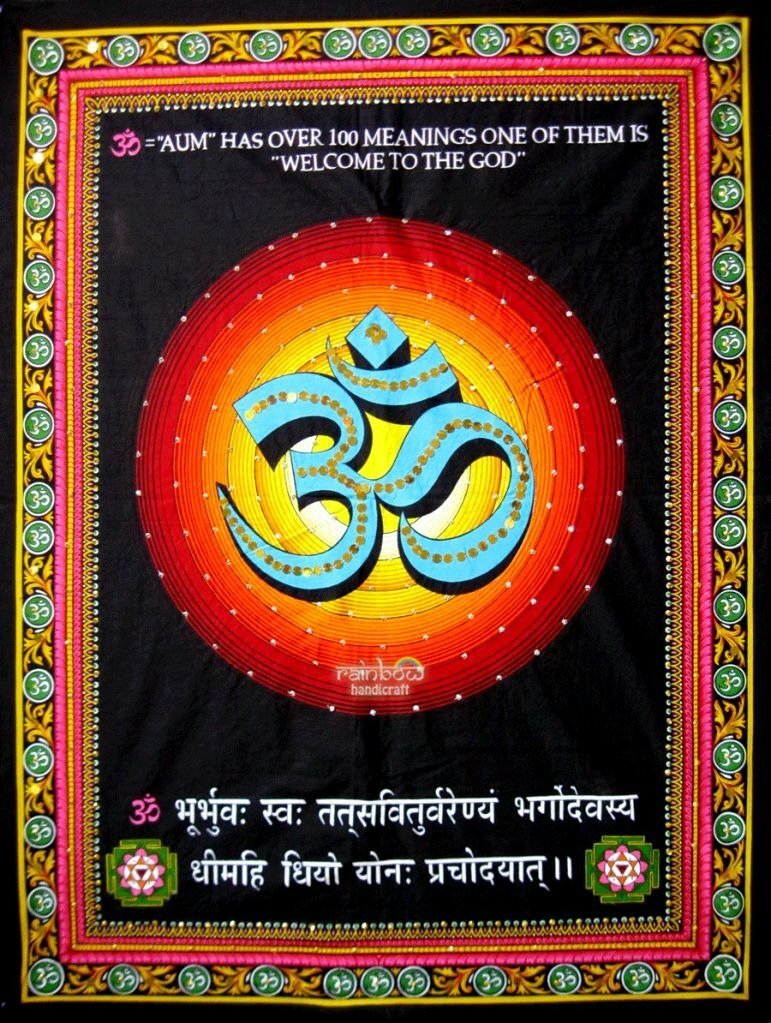 Mandala Tapestry Aum Wall Hanging - Yoga Hippie Boho Decor - Indian Ethnic Throw