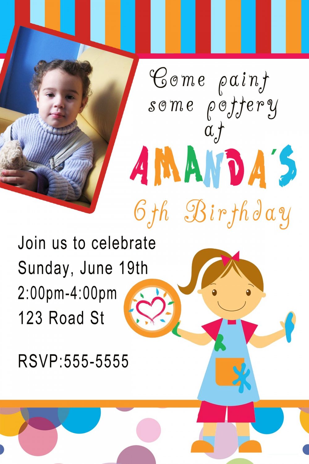 10 4x6 Pottery Art Birthday Party Photo Invitations Boy Girl 1st 2nd