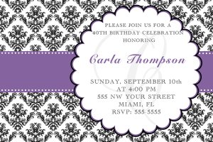 100 ct 4x6 Birthday Party Invitations Damask Monogram 21st 30th 40th 50th 60th 70th 80th 90th
