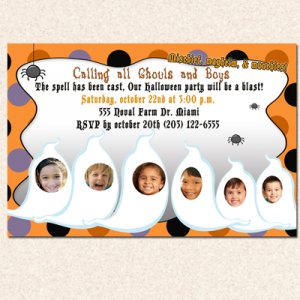 Print your own - Halloween Birthday Party Photo Invitations Costume Witch Ghost Girl Boy Twins