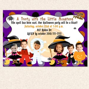 Print your own - Halloween Birthday Party Photo Invitations Costume Witch Dracula Girl Boy Twins