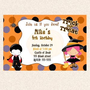 Print your own - Halloween Birthday Party Invitations Costume Witch Dracula Girl Boy Twins