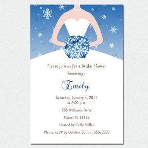 Snowflake Winter Flowers Bridal Shower Invitations White Bride Dress Wedding - DIY Printable
