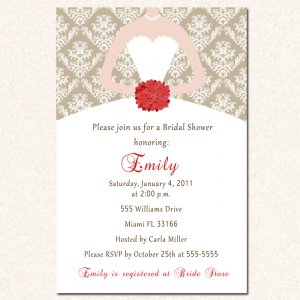 20 White Damask Monogram Bridal Shower Wedding Invitations White Bride Dress 4x6 Engagement