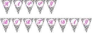 Printable Flag Banner Birthday Party Baby Bridal Shower Print yourself Damask Monogram