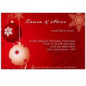 Printable Christmas Holiday Party Invitations Snowflake Red Ornament