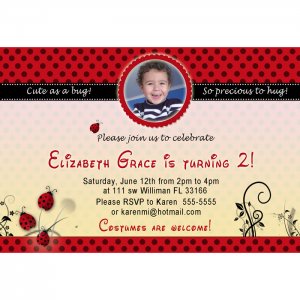 Printable Ladybug Birthday Party Photo Invitations Girl 1st 2nd Lady Bug Polka Dot