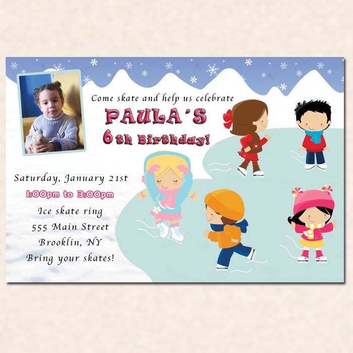 Printable Iceskating Birthday Party Invitations Ice skate snowflake