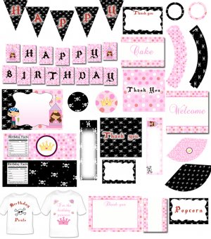 Printable Pirate Fairy Princess Birthday Party Kit - Ready to - Costume Girl Boy Twins
