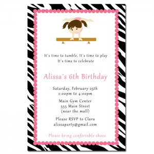Printable Zebra Gymnastic Ballet Birthday Party Invitations Gym Girl Customized u print