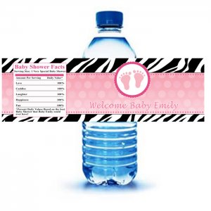 24 Personalized Zebra Feet Birthday Bottle Water Labels Wrappers Stickers