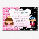 Printable Pirate Fairy Princess Birthday Party Invitations Polka Dots Girl Baby Print Yourself