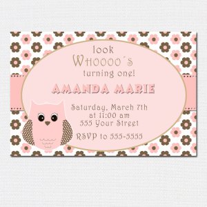 Printable Look Whos Owl Birthday Party Invitations Girl Baby Shower 1st 2nd Pink 4x6 5x7