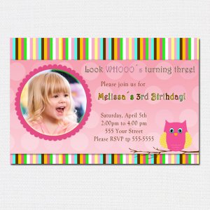 Printable Look Whos Owl Polka Dots Photo Birthday Party Invitations Girl Baby Shower 1st 2nd Pink
