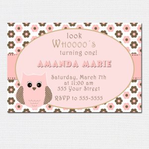 10 Personalized Look Whos Owl Birthday Party Baby Shower Invitations Girl Baby 1st 2nd