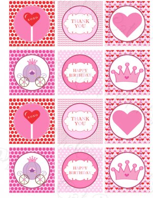 Printable Valentine Princess Print DIY Labels Tags Magnets Buttons Stickers  Scrapbooking Thank You