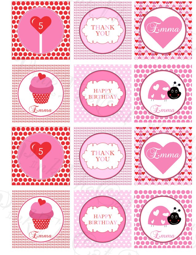 Personalized Printable Valentine Ladybug Cupcake Print Diy Labels s Magnets Stickers Thank You