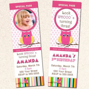 Printable Look Whos Owl Photo Birthday Party Invitations Girl Baby Shower 1st 2nd Pink