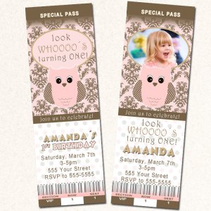 Printable Look Whos Owl Photo Birthday Party Invitations Girl Baby Shower 1st 2nd Pink