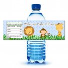 Printable Jungle Safari Zoo Water Bottle Labels Wrappers Baby Shower Blue Boy Birthday Party