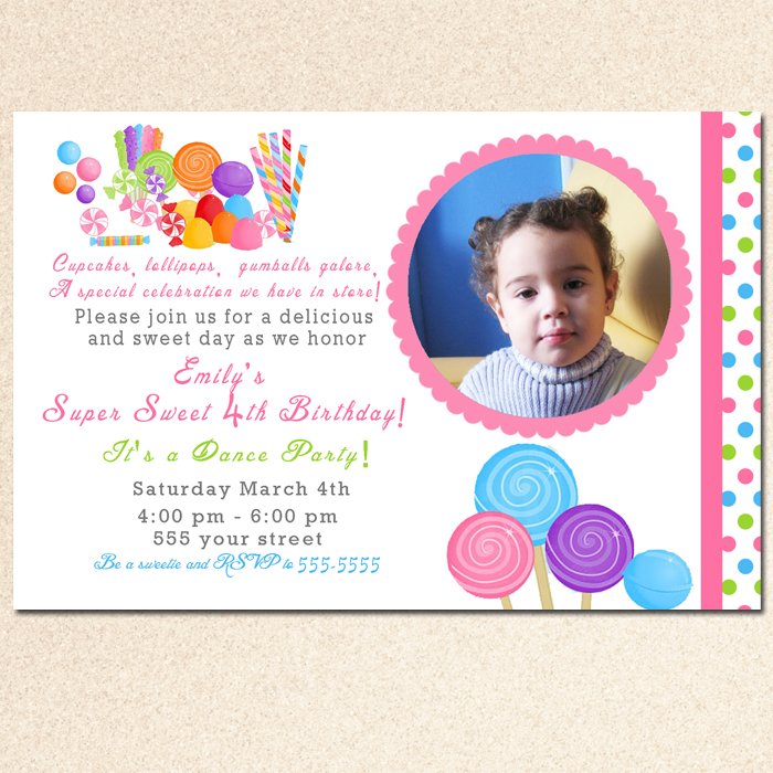 Printable Candy Candyland Birthday Baby Shower Invitations 4x6 5x7