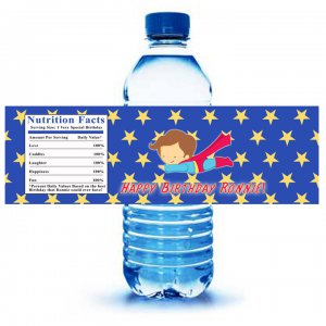 Printable Super Hero Superman Water Bottle Labels Wrappers Birthday Baby Shower Blue Boys