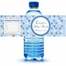 25 Labels Blue Brown Polka Dots Bottle Wrappers Birthday Baby Shower Blue Boys