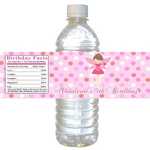 Printable Fairy Princess Water Bottle Labels Wrappers Birthday Baby Shower Pink Polka dots girl