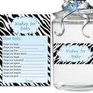 Printable Zebra Wishes for Baby and Jar Label - Baby Shower Boy Blue Custom Cute Adorable
